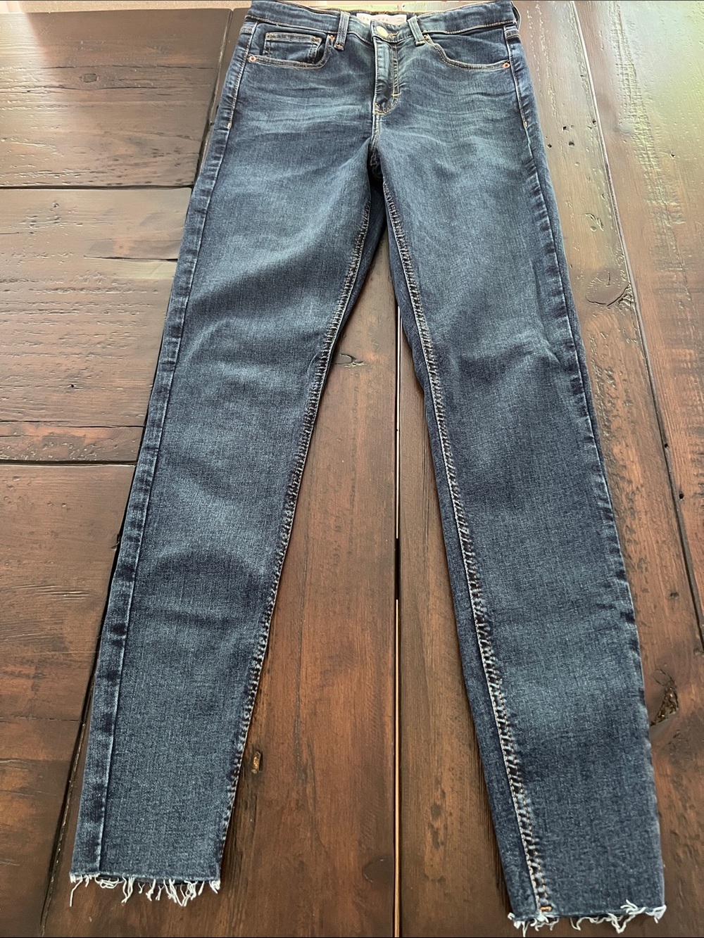 Topshop Indigo Skinny Jeans with Frayed Hem